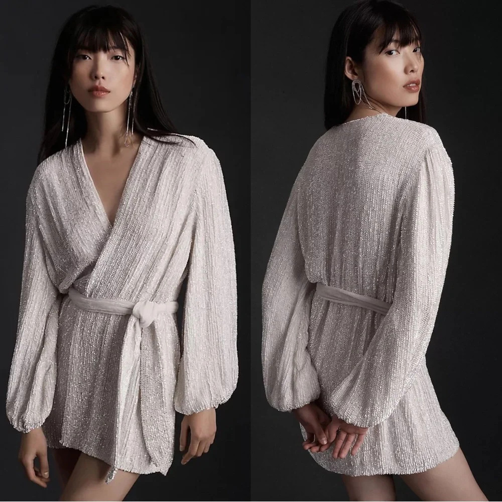 NWT | Retrofete Gabrielle Robe White Sequin Mini Dress Medium Bridal
